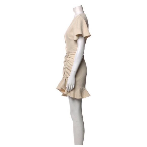 Sandro New Authentic Solid Beige V Neck Short Sleeve Mini Dress 36 Small $360 - Picture 2 of 10